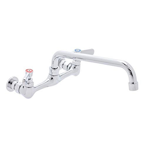 DuraSteel Kitchen Sink Faucet Wall Mount - DuraSteel 8" Center Commercial Kitchen Sink Faucet with 10" Swivel Spout - Dual Lever Handles - Brass Constructed & Chrome Polished - Image 1