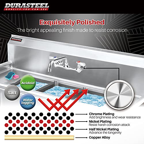 DuraSteel Kitchen Sink Faucet Wall Mount - DuraSteel 8" Center Commercial Kitchen Sink Faucet with 10" Swivel Spout - Dual Lever Handles - Brass Constructed & Chrome Polished - Image 3