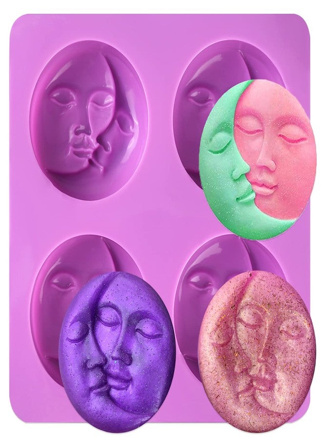 Sakolla 4 Cavity Sun & Moon Silicone Soap Molds, Crescent Moon Face Silicone Soap Mold for Homemade Lotion Bar, Bath Bombs, Polymer Clay, DIY Resin Making - Image 1