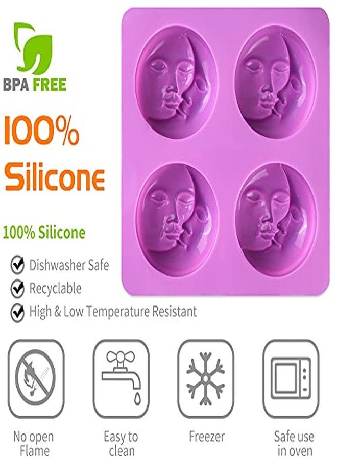 Sakolla 4 Cavity Sun & Moon Silicone Soap Molds, Crescent Moon Face Silicone Soap Mold for Homemade Lotion Bar, Bath Bombs, Polymer Clay, DIY Resin Making - Image 3