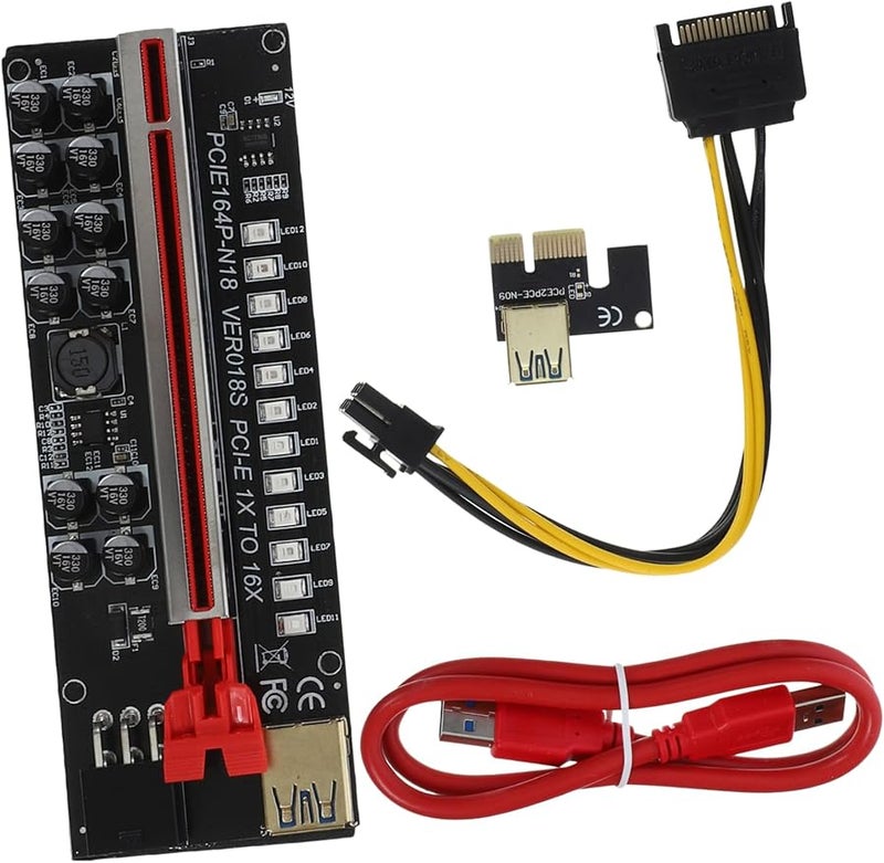 Mikikit PCIE GPU Riser Adapter Extension Cable With LED Indicator For Graphics Card Mining - Image 1