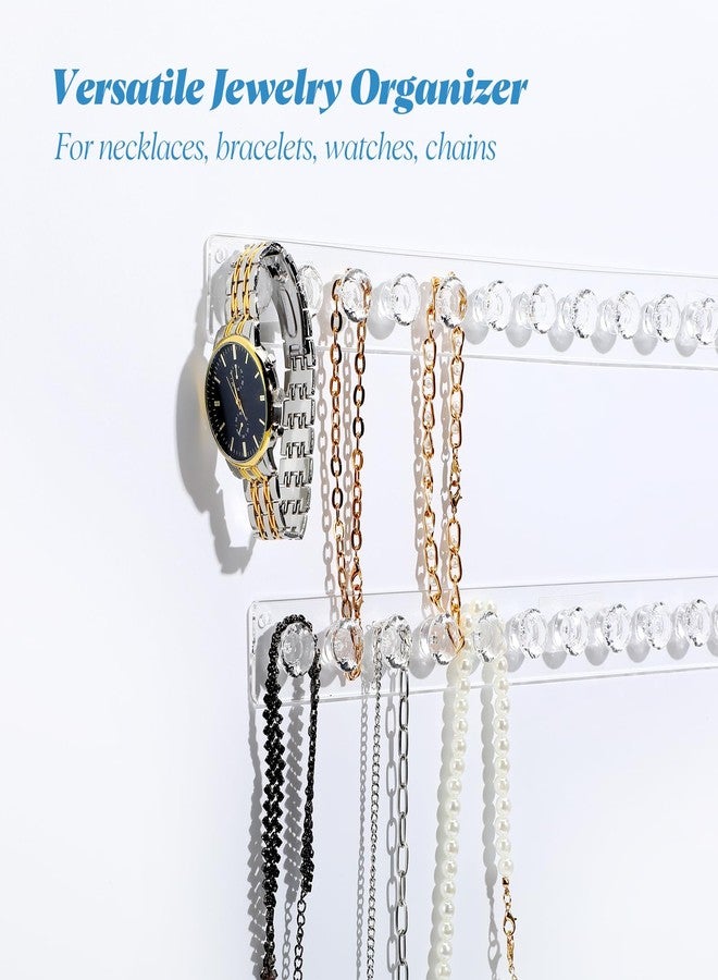 AojSup 4-Pack Acrylic Necklace Holder, Necklace Hanger Wall Mount, Diamond Shape Jewelry Organizer with 12 Hooks for Necklaces, Bracelets, Chains - Clear Crystal Display Rack for Women - Image 4