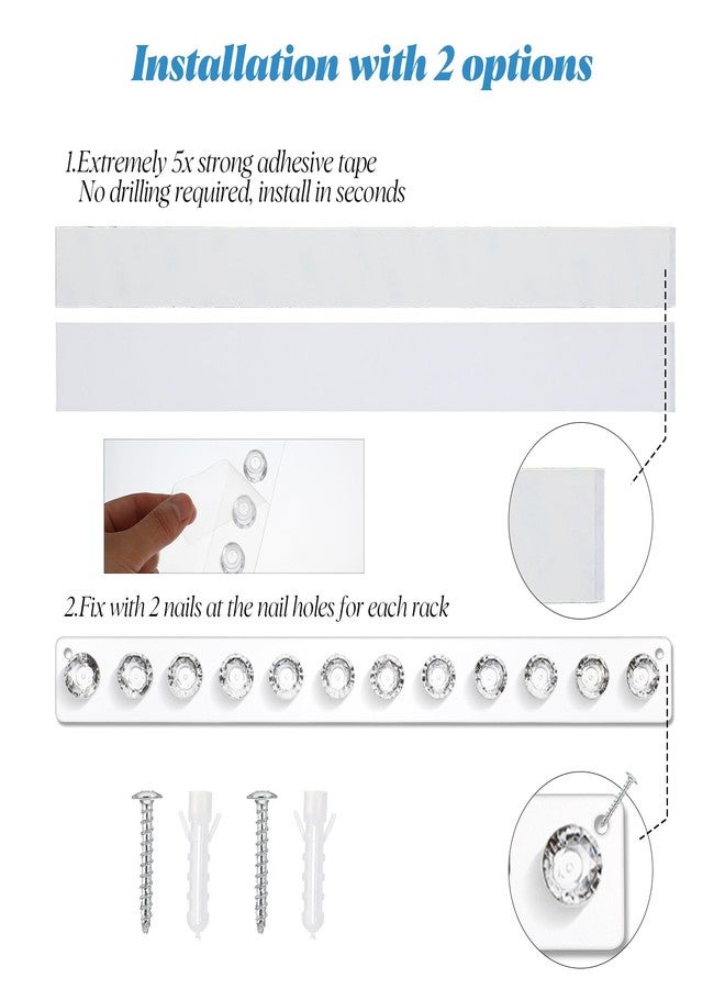 AojSup 4-Pack Acrylic Necklace Holder, Necklace Hanger Wall Mount, Diamond Shape Jewelry Organizer with 12 Hooks for Necklaces, Bracelets, Chains - Clear Crystal Display Rack for Women - Image 5