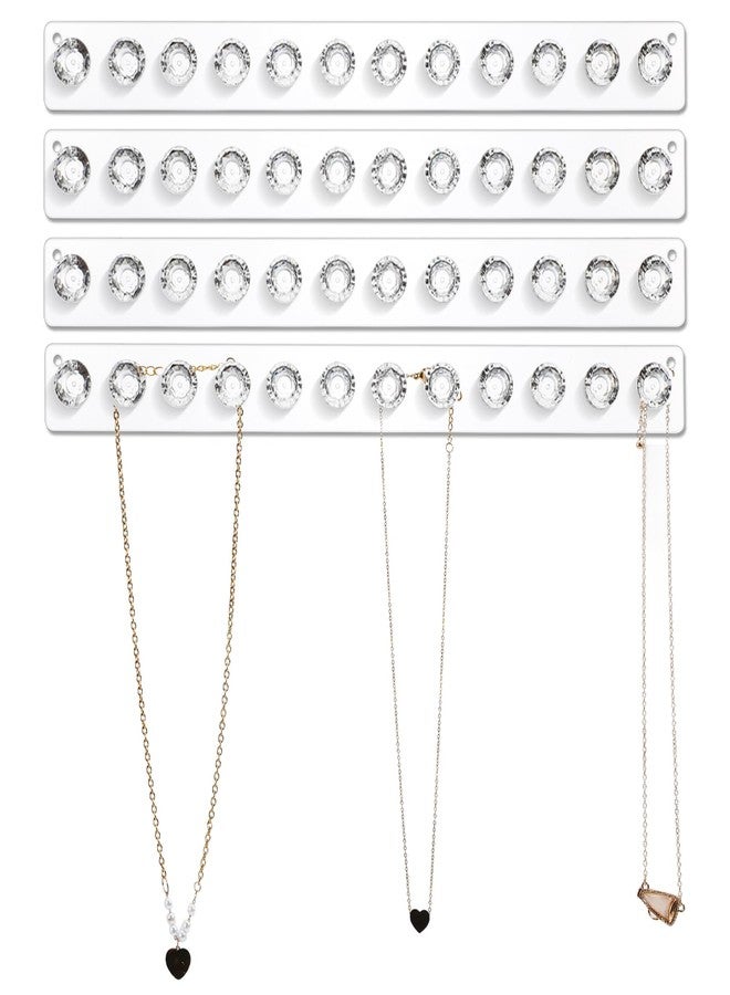 AojSup 4-Pack Acrylic Necklace Holder, Necklace Hanger Wall Mount, Diamond Shape Jewelry Organizer with 12 Hooks for Necklaces, Bracelets, Chains - Clear Crystal Display Rack for Women - Image 1