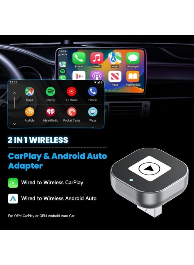 Wireless CarPlay  Android Auto Adapter – 2025 Upgrade Mini Design - Converts OEM Wired to Wireless, Plug  Play, Auto Reconnect, Compatible with iPhone 6+, Android 11+ (2016+ Cars) - Image 3