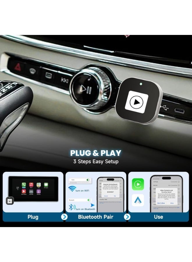 Wireless CarPlay  Android Auto Adapter – 2025 Upgrade Mini Design - Converts OEM Wired to Wireless, Plug  Play, Auto Reconnect, Compatible with iPhone 6+, Android 11+ (2016+ Cars) - Image 4