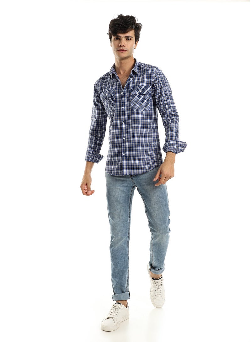 Andora Royal Blue Checkered Shirt with Two Front Pockets - Image 2