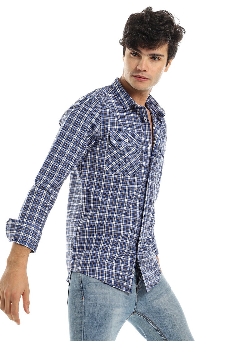 Andora Royal Blue Checkered Shirt with Two Front Pockets - Image 1