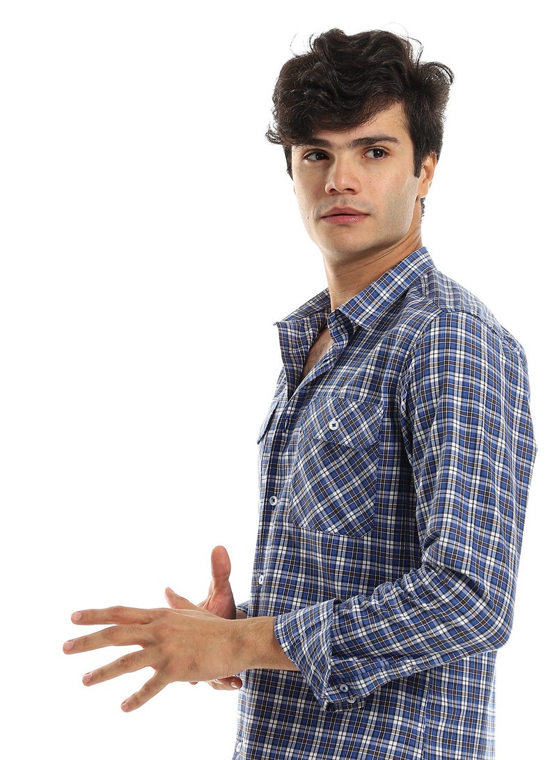 Andora Royal Blue Checkered Shirt with Two Front Pockets - Image 5