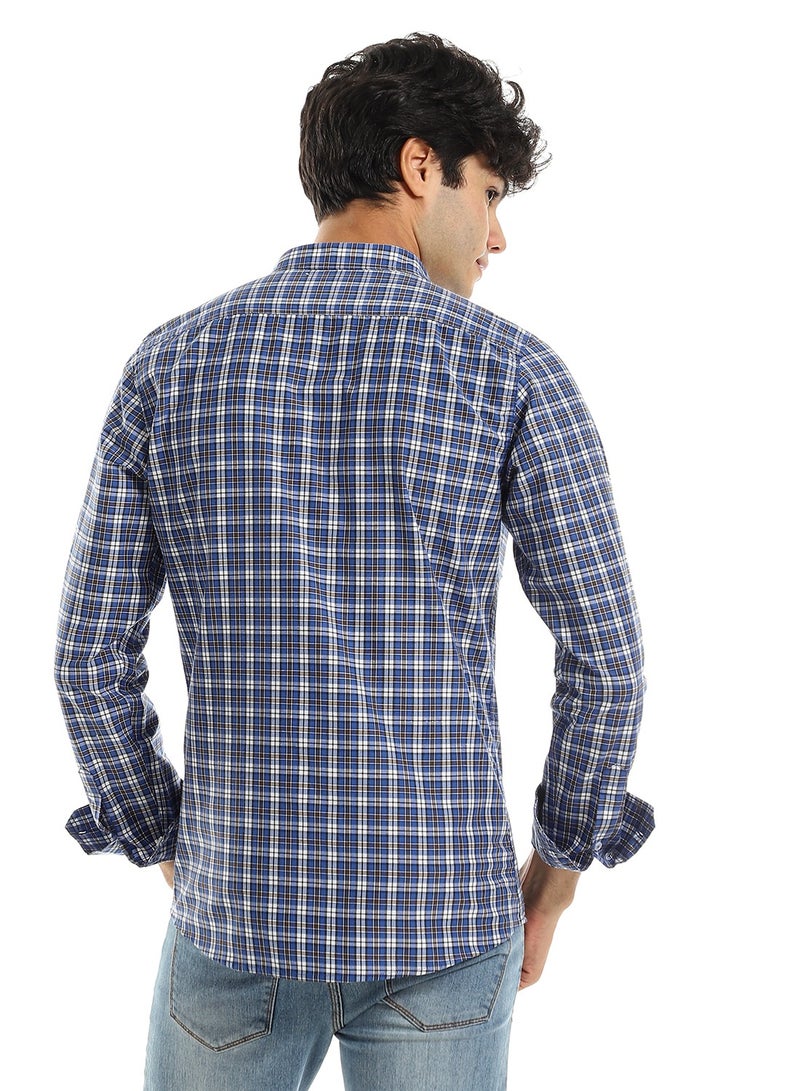 Andora Royal Blue Checkered Shirt with Two Front Pockets - Image 3
