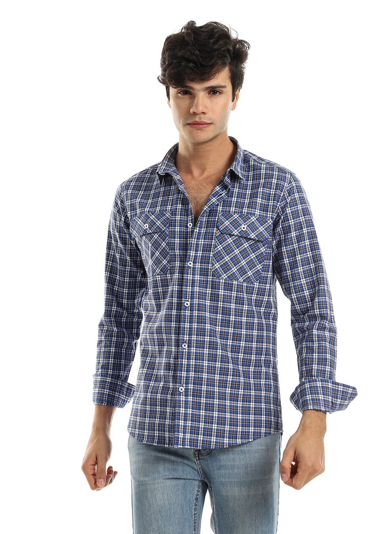 Andora Royal Blue Checkered Shirt with Two Front Pockets - Image 4