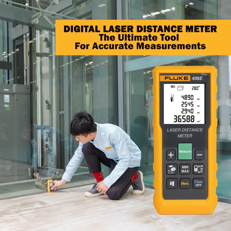 FLUKE 406E 60mtr Digital Laser Distance Meter Tape with Free Carry Case Large LCD Display IP54 Dust & Water Resistant Distance Area and Volume Measurement (1 Year Warranty) - Image 4