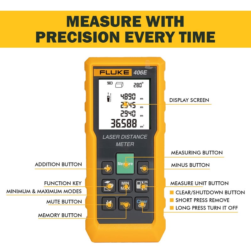 FLUKE 406E 60mtr Digital Laser Distance Meter Tape with Free Carry Case Large LCD Display IP54 Dust & Water Resistant Distance Area and Volume Measurement (1 Year Warranty) - Image 2