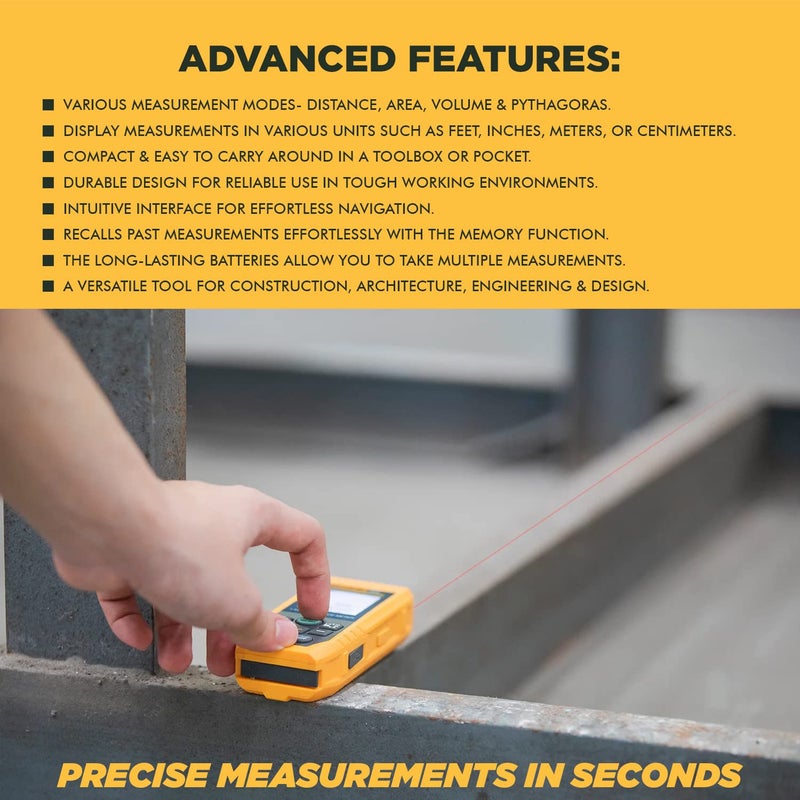 FLUKE 406E 60mtr Digital Laser Distance Meter Tape with Free Carry Case Large LCD Display IP54 Dust & Water Resistant Distance Area and Volume Measurement (1 Year Warranty) - Image 3