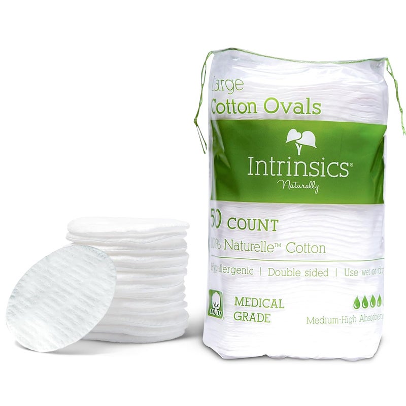 Intrinsics Large 3” Oval Cotton Pads for Face (50 Count), Premium 100% Pure Cotton Makeup Remover Pads, Hypoallergenic and Lint-Free Cotton Rounds for All Skin Types - Image 1