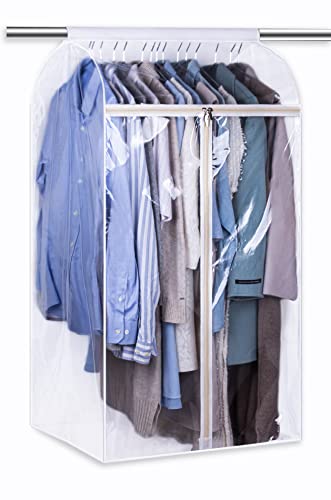 KEETDY 43" Hanging Garment Bags for Closet Storage Large Clear Window Hanging Clothes Storage Garment Rack Cover Coat Protector for Suit, Wardrobe, Bottom Enclosed - Image 1