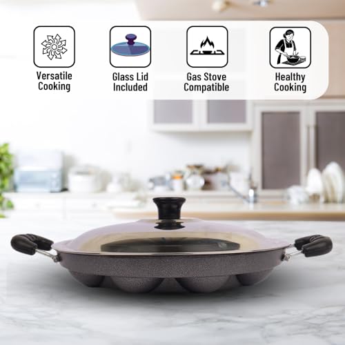 Tudoccy Non-Stick Appam Maker with 12 Cavities | Aluminium Paniyaram Pan with Stainless Steel Lid | Appe Pan for Gas & Induction | Oil-Free Cooking | Easy Clean Kuzhi Paniyaram Maker - Image 4