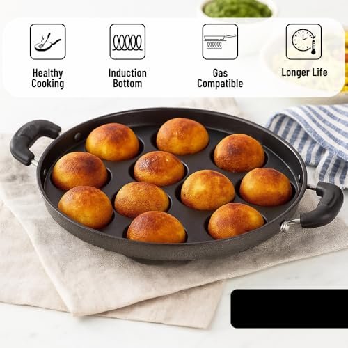 Tudoccy Non-Stick Appam Maker with 12 Cavities | Aluminium Paniyaram Pan with Stainless Steel Lid | Appe Pan for Gas & Induction | Oil-Free Cooking | Easy Clean Kuzhi Paniyaram Maker - Image 2