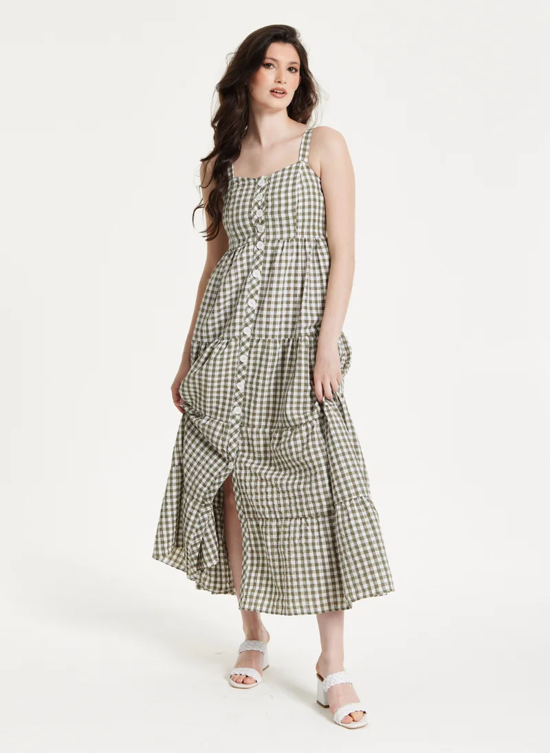 Liquorish Gingham Tiered Maxi chekered Dress