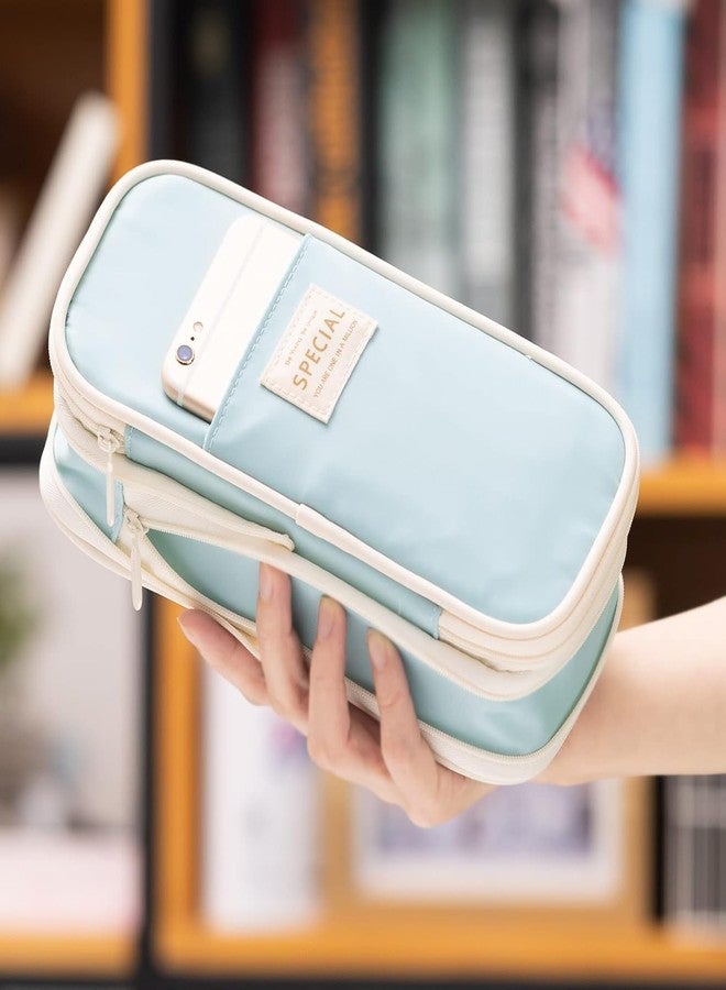 EASTHILL Canvas Big Capacity Pencil Pen Case Office College School Large Storage High Capacity Bag Pouch Holder Box Organizer (Pencil Pen Case) - Blue - Image 5