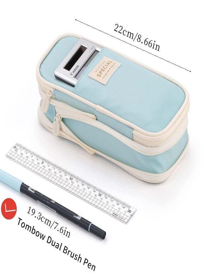 EASTHILL Canvas Big Capacity Pencil Pen Case Office College School Large Storage High Capacity Bag Pouch Holder Box Organizer (Pencil Pen Case) - Blue - Image 4