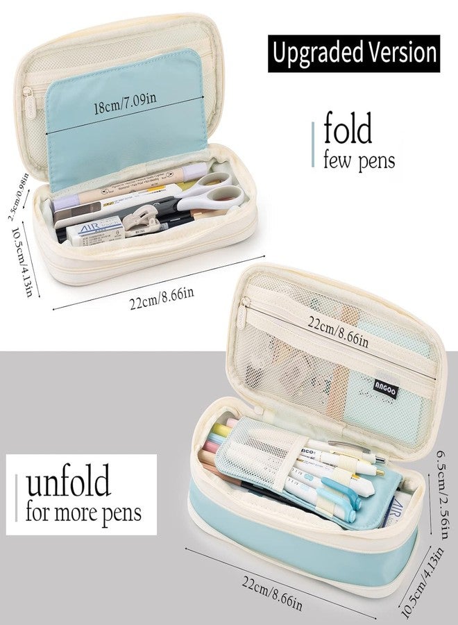 EASTHILL Canvas Big Capacity Pencil Pen Case Office College School Large Storage High Capacity Bag Pouch Holder Box Organizer (Pencil Pen Case) - Blue - Image 3