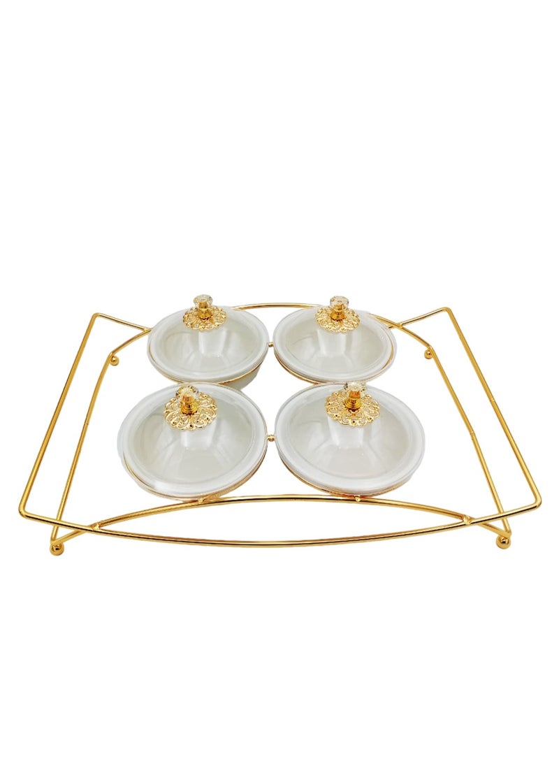 A TO Z Luxurious Golden Ceramic 4 Compartment Tray Set: Traditional Arabic Decorative Tray for Dates & Dry Fruits,Choclates & Candies - Perfect for Personal Use and Elegant Guest Serving  - Image 1