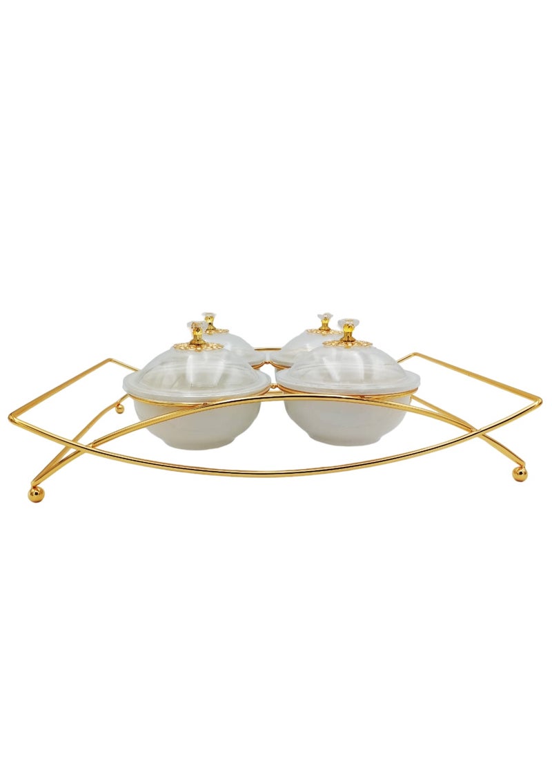 A TO Z Luxurious Golden Ceramic 4 Compartment Tray Set: Traditional Arabic Decorative Tray for Dates & Dry Fruits,Choclates & Candies - Perfect for Personal Use and Elegant Guest Serving  - Image 2