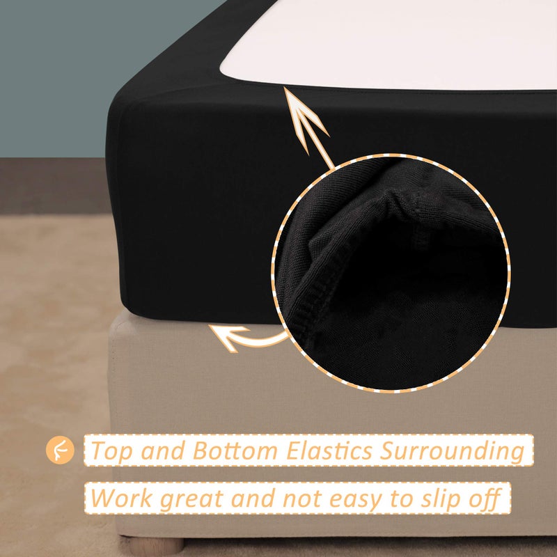 مرس  أوسم MRS Awesome Stretch Jersey Box Woving Wrape حول السرير تنورة بديلة فائقة الناعمة ومقاومة التجاعيد/الملكة XL أسود  - Image 3