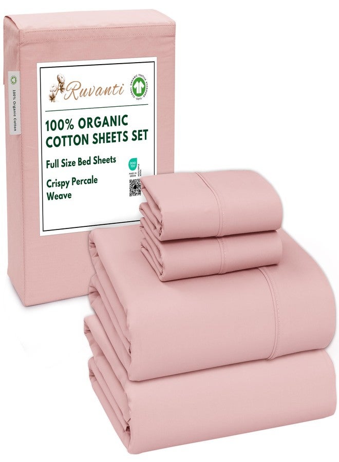 ريوفانتي ملاءات روفانتي قطنية عضوية 100%، مقاس كامل، نسيج بيركال، معتمدة من GOTS، طقم من 4 قطع، جيب عميق 15 بوصة، ناعمة ومسامية، مفروشات متينة، ملاءات قطنية عضوية - ملمس ناعم كجلد الخوخ - Image 1