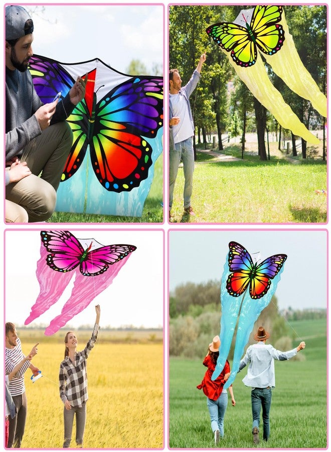 Silipull 3 Pack Tulle Butterfly Kites 55" x 28" Easy to Fly Large Kites with 328ft String Colorful Rainbow Beach Kite for Beginners Adults Outdoor Supplies - Image 3