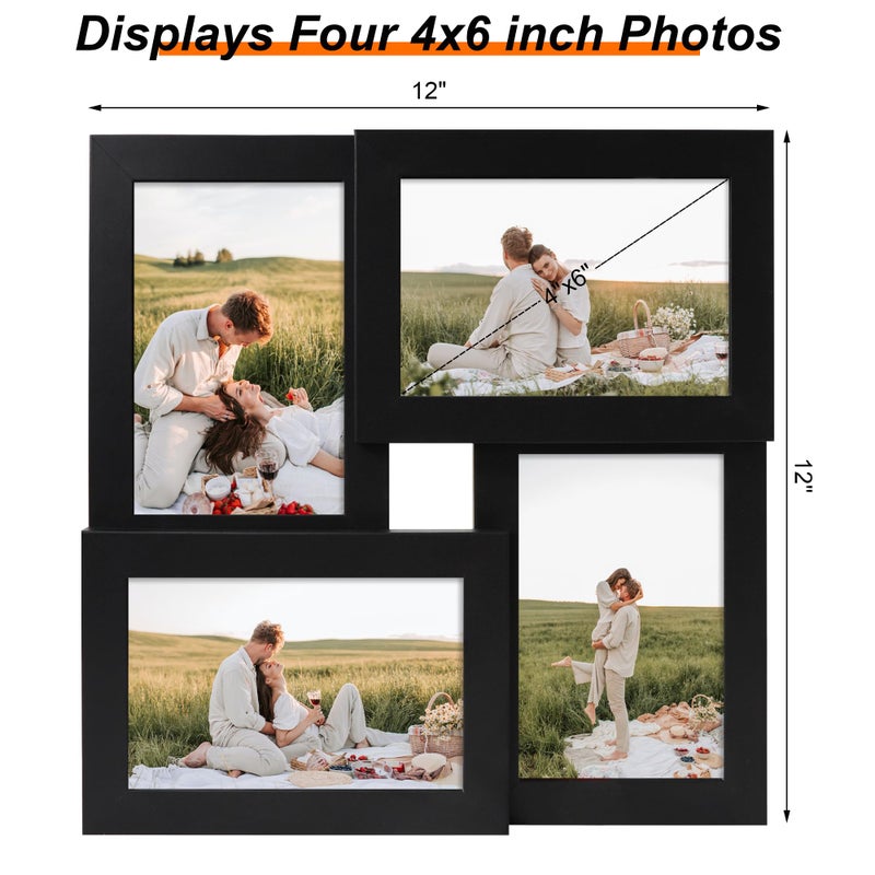 YESKAY 4x6 Collage Picture Frames Set of 1, Multi Family Photo Frame with Real Glass, Displays Four 4x6 Photo, Wall Decor Wall Hanging or Tabletop, Black - Image 5
