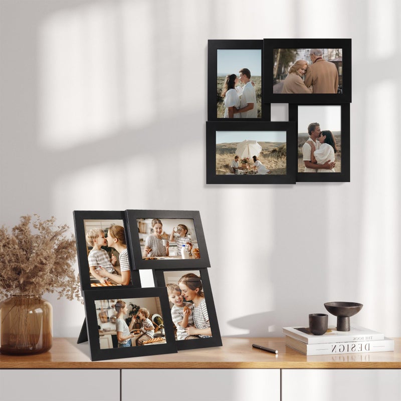 YESKAY 4x6 Collage Picture Frames Set of 1, Multi Family Photo Frame with Real Glass, Displays Four 4x6 Photo, Wall Decor Wall Hanging or Tabletop, Black - Image 2