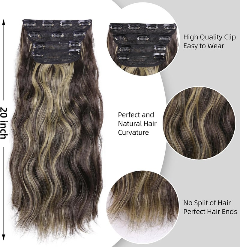 AliLeader 4PCS Hair Extensions Clip in, 20 Inches Long Curly Clip in Hair Extension, Synthetic Clip on Hair Extensions, Soft Wavy Brown Hair Extensions (Brown Mixed light Blonde, 4Pcs) - Image 4
