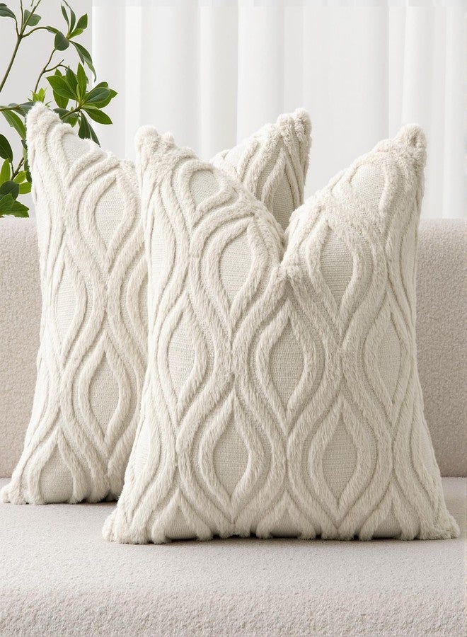 MIULEE Beige Throw Pillow Covers 18x18 Inch, Neutral Soft Plush Faux Wool Solid Couch Pillows Set of 2, Decorative Farmhouse Boho Cushion Covers for Sofa Living Room Bed Home Decor - Image 1