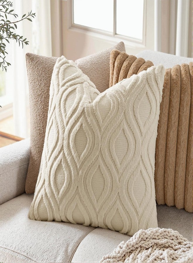 MIULEE Beige Throw Pillow Covers 18x18 Inch, Neutral Soft Plush Faux Wool Solid Couch Pillows Set of 2, Decorative Farmhouse Boho Cushion Covers for Sofa Living Room Bed Home Decor - Image 2