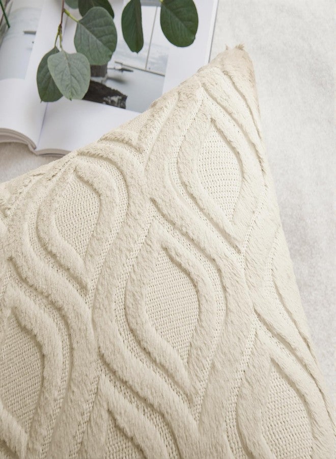MIULEE Beige Throw Pillow Covers 18x18 Inch, Neutral Soft Plush Faux Wool Solid Couch Pillows Set of 2, Decorative Farmhouse Boho Cushion Covers for Sofa Living Room Bed Home Decor - Image 5
