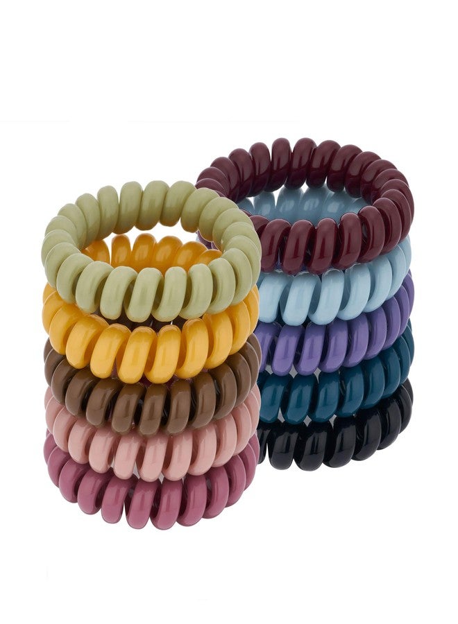 QIUTIMIY Macaroon Spiral Coil Hair Ties (Colorful, 10 Pcs) - Ponytail Holders for Thick Hair, No Crease Plastic Spiral Phone Cord Ties for All Hair Types - Image 1