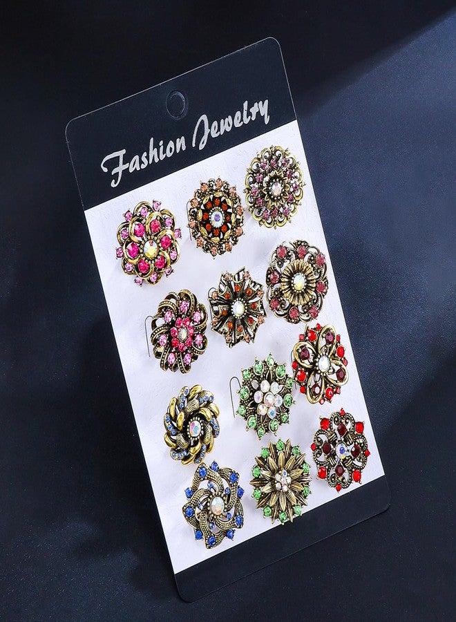 MEEDOZ 12 PCS Antique Gold Tone Small Size Mixed Color Crystal Rhinestone Flower Brooch Pins for Women Crafts Wedding Bouquet Brooches Bulk Set - Image 4