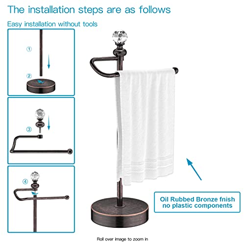 ROLABAM Heavy Weighted Hand Towel Holder(with Crystal Ball) Standing Hand Towel Holder Total Height 15.7'' for Kitchen,Bathroom,Vanity,Classic Decorative Metal Hand Towel Stand,Oil Rubbed Bronze - Image 4