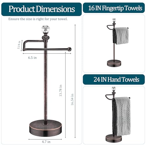 ROLABAM Heavy Weighted Hand Towel Holder(with Crystal Ball) Standing Hand Towel Holder Total Height 15.7'' for Kitchen,Bathroom,Vanity,Classic Decorative Metal Hand Towel Stand,Oil Rubbed Bronze - Image 3