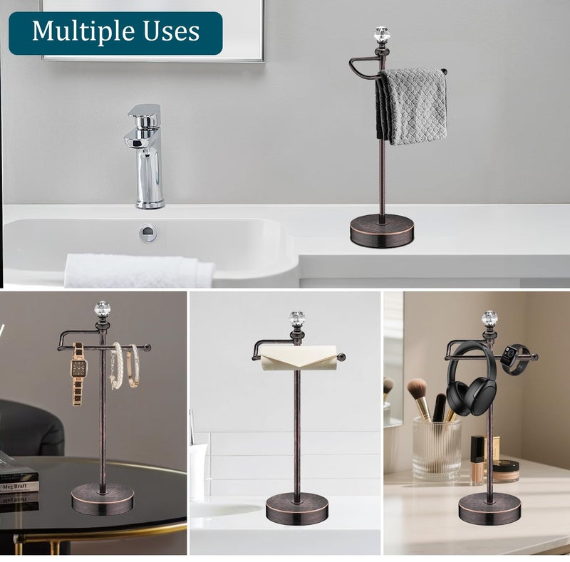 ROLABAM Heavy Weighted Hand Towel Holder(with Crystal Ball) Standing Hand Towel Holder Total Height 15.7'' for Kitchen,Bathroom,Vanity,Classic Decorative Metal Hand Towel Stand,Oil Rubbed Bronze - Image 5