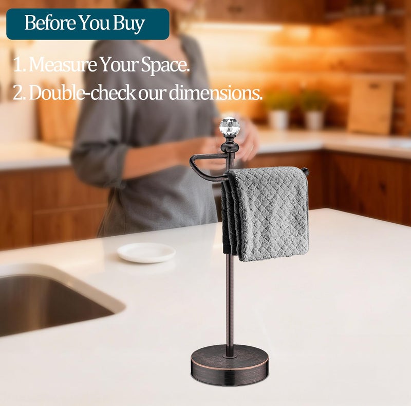 ROLABAM Heavy Weighted Hand Towel Holder(with Crystal Ball) Standing Hand Towel Holder Total Height 15.7'' for Kitchen,Bathroom,Vanity,Classic Decorative Metal Hand Towel Stand,Oil Rubbed Bronze - Image 2