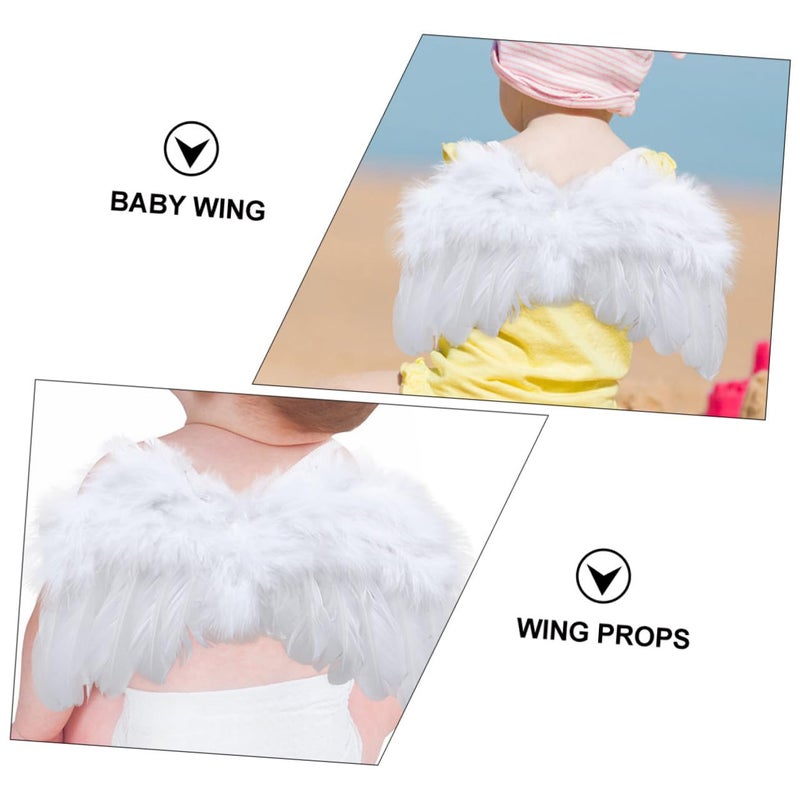 White Angel Wings And Green Leaves Headband Set For Newborn Photography Shower Photo Props - Image 4