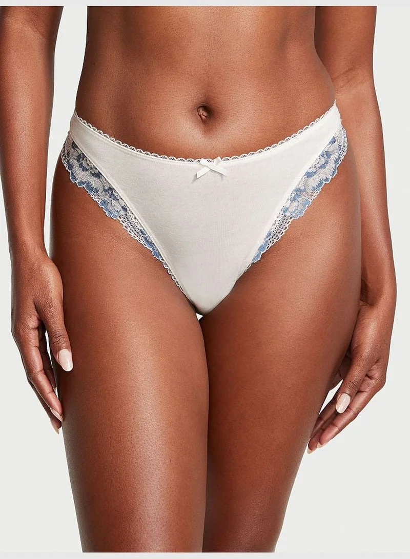 Victoria's Secret Stretch Cotton Lace-Trim High-Leg Scoop Thong Panty