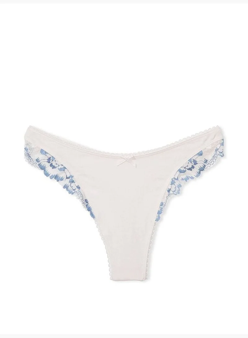 Victoria's Secret Stretch Cotton Lace-Trim High-Leg Scoop Thong Panty