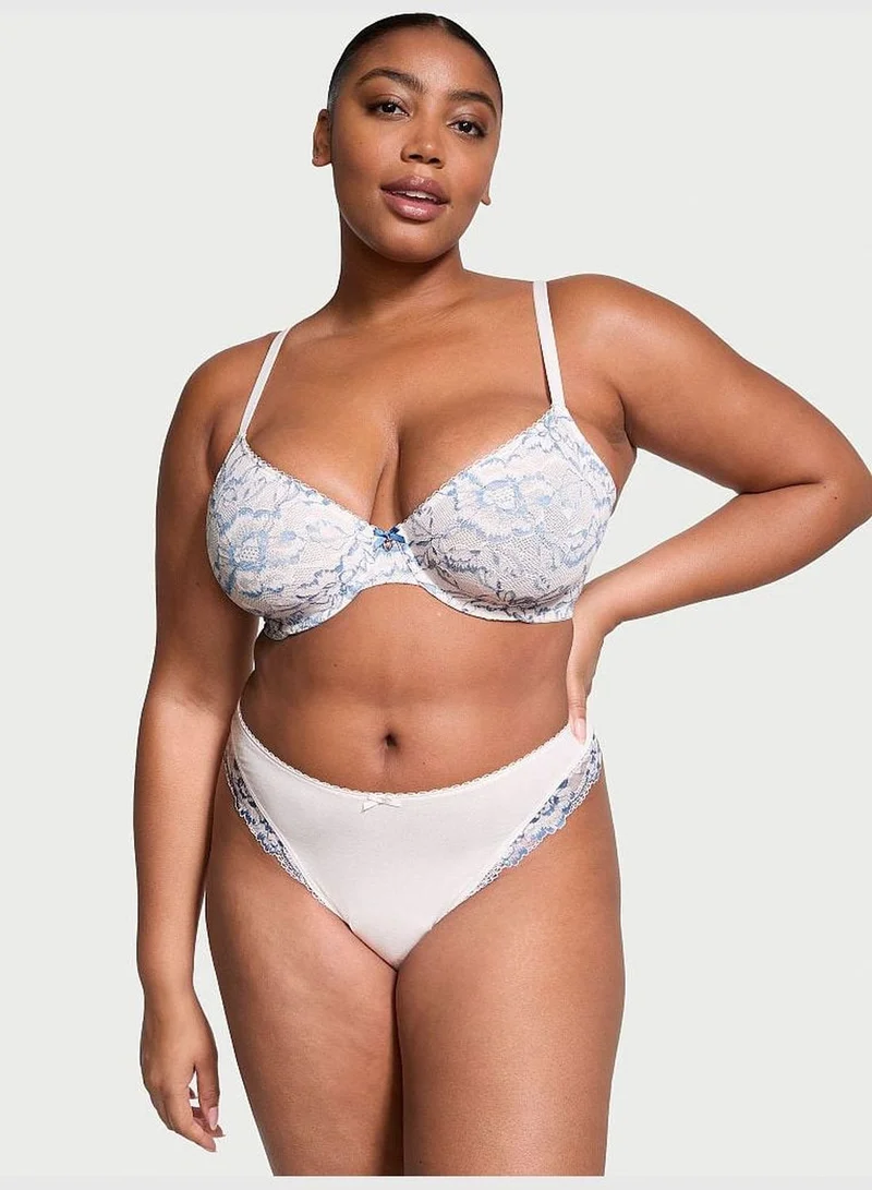 Victoria's Secret Stretch Cotton Lace-Trim High-Leg Scoop Thong Panty