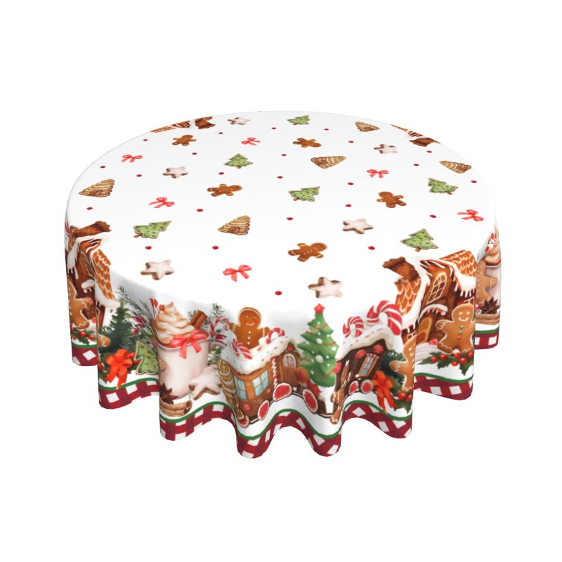 Sphragiyn Xmas Tablecloth Round 60 Inch Gingerbread House Holiday Table Cloth Water Resistant Fabric Table Covers for Kitchen Dining Party Home Decor - Image 2