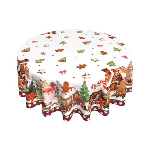 Sphragiyn Xmas Tablecloth Round 60 Inch Gingerbread House Holiday Table Cloth Water Resistant Fabric Table Covers for Kitchen Dining Party Home Decor - Image 1