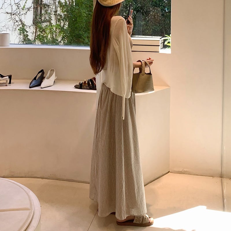 Women's Checkered V-Neck Sleeveless Maxi Dress - Image 5
